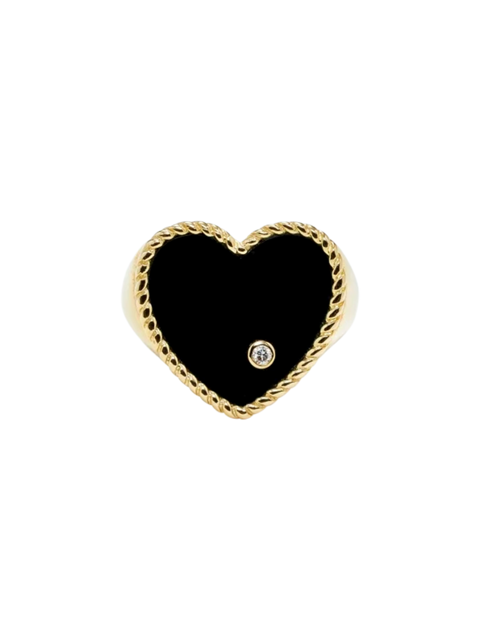 Yellow gold onyx heart signet ring